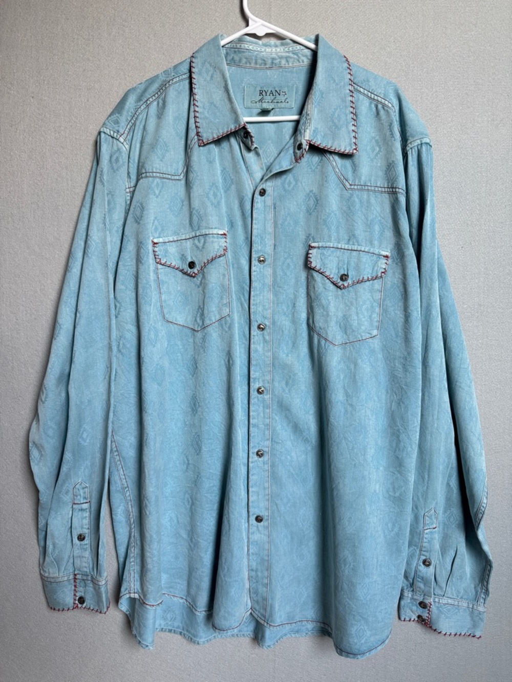 Ryan Michael Westernwear Snap Up Silk Linen Men XXL Cowboy Rodeo Baby Blue Shirt